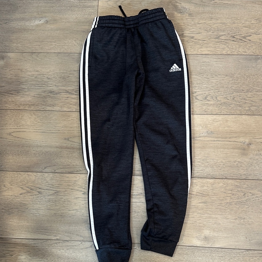 Adidas Kids Black/Dark Gray Joggers with White Stripes
